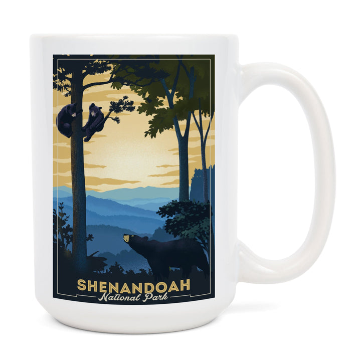 Shenandoah National Park, Black Bears, Lithograph, Ceramic Mug Mugs Lantern Press 