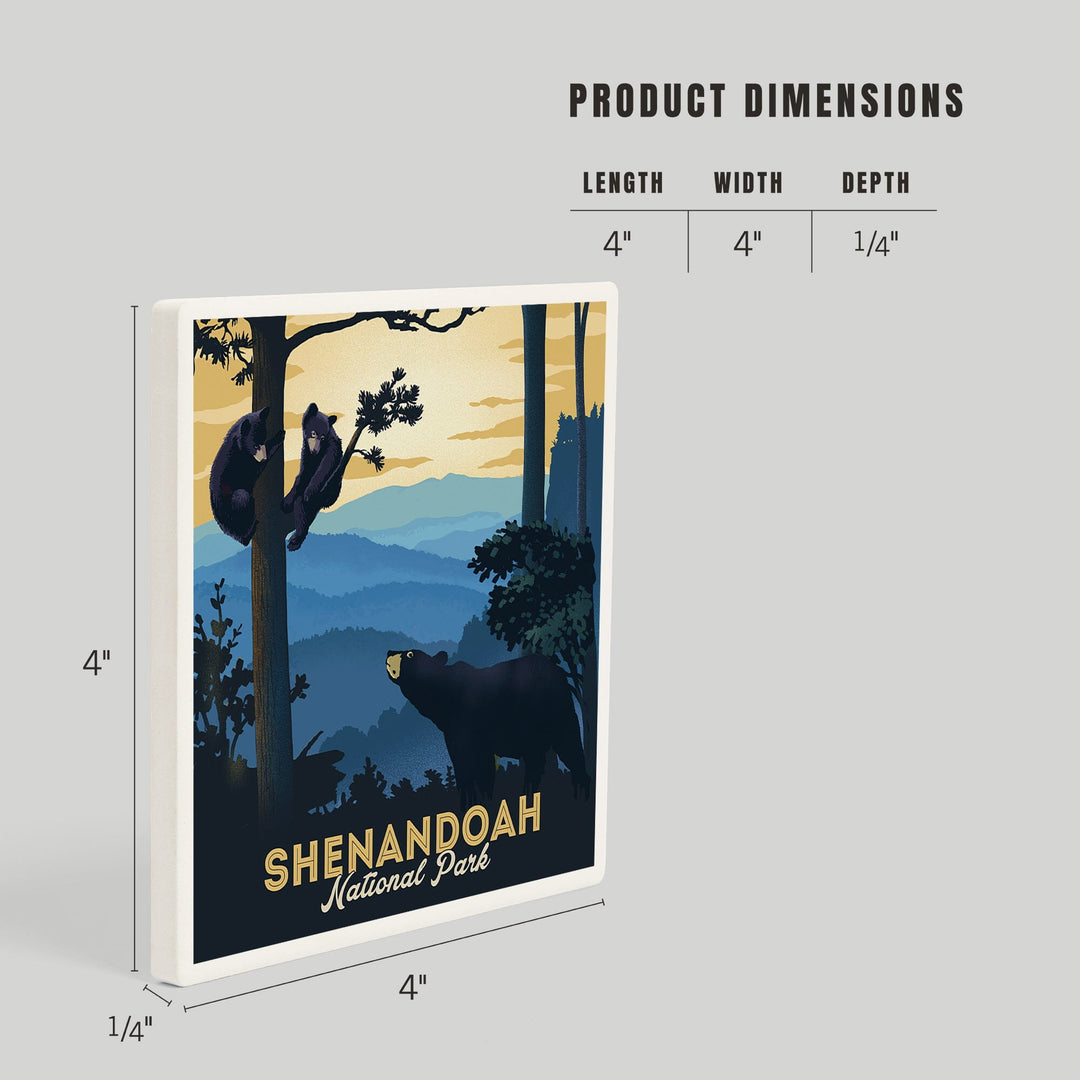 Shenandoah National Park, Black Bears, Lithograph, Coasters Coasters Lantern Press 