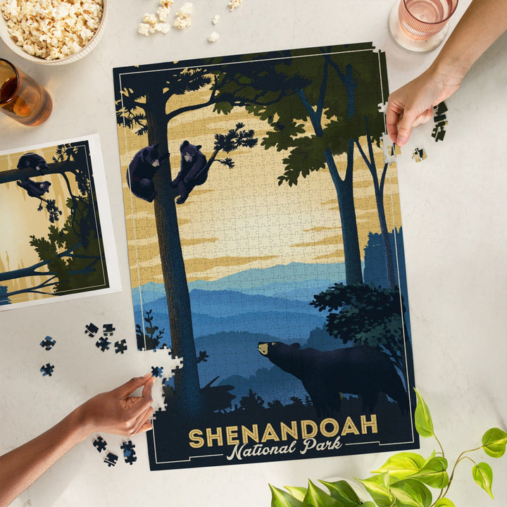 Shenandoah National Park, Black Bears, Lithograph, Jigsaw Puzzle Puzzle Lantern Press 