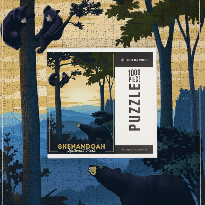 Shenandoah National Park, Black Bears, Lithograph, Jigsaw Puzzle Puzzle Lantern Press 