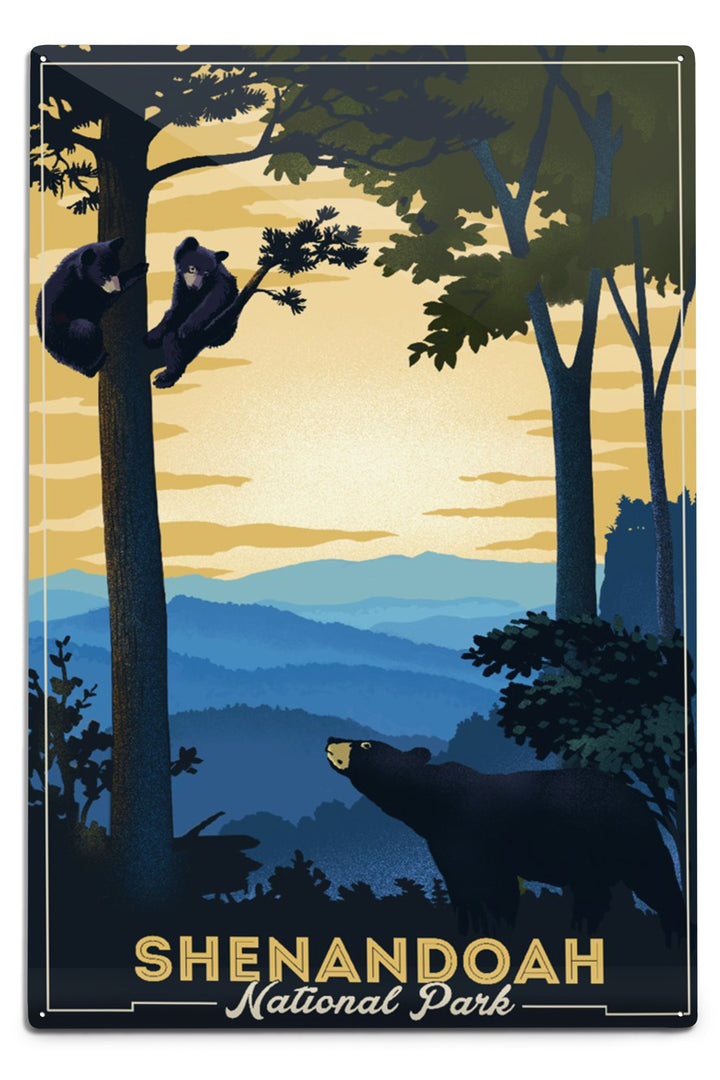 Shenandoah National Park, Black Bears, Lithograph, Metal Signs Metal Lantern Press 12x18 Metal Sign 