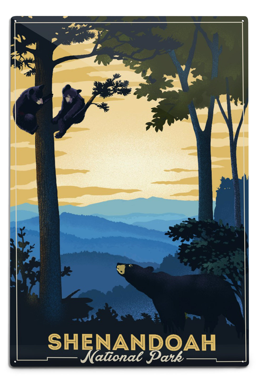 Shenandoah National Park, Black Bears, Lithograph, Metal Signs Metal Lantern Press 12x18 Metal Sign 