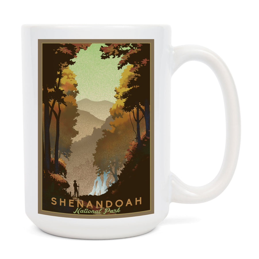 Shenandoah National Park, Falls, Lithograph, Ceramic Mug Mugs Lantern Press 