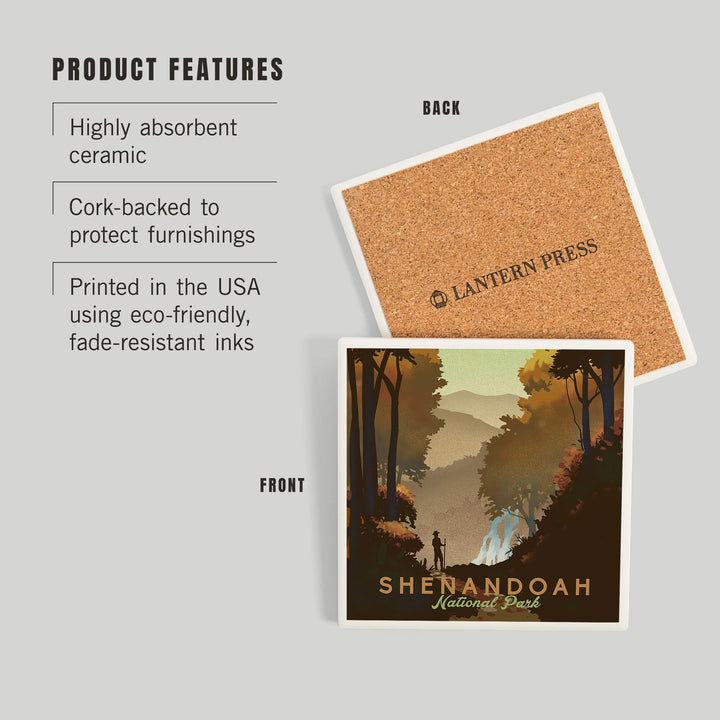 Shenandoah National Park, Falls, Lithograph, Coasters Coasters Lantern Press 