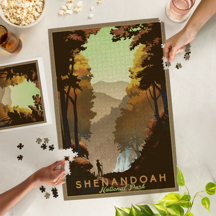 Shenandoah National Park, Falls, Lithograph, Jigsaw Puzzle Puzzle Lantern Press 