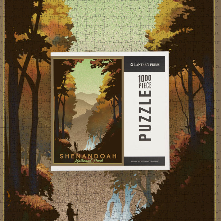 Shenandoah National Park, Falls, Lithograph, Jigsaw Puzzle Puzzle Lantern Press 