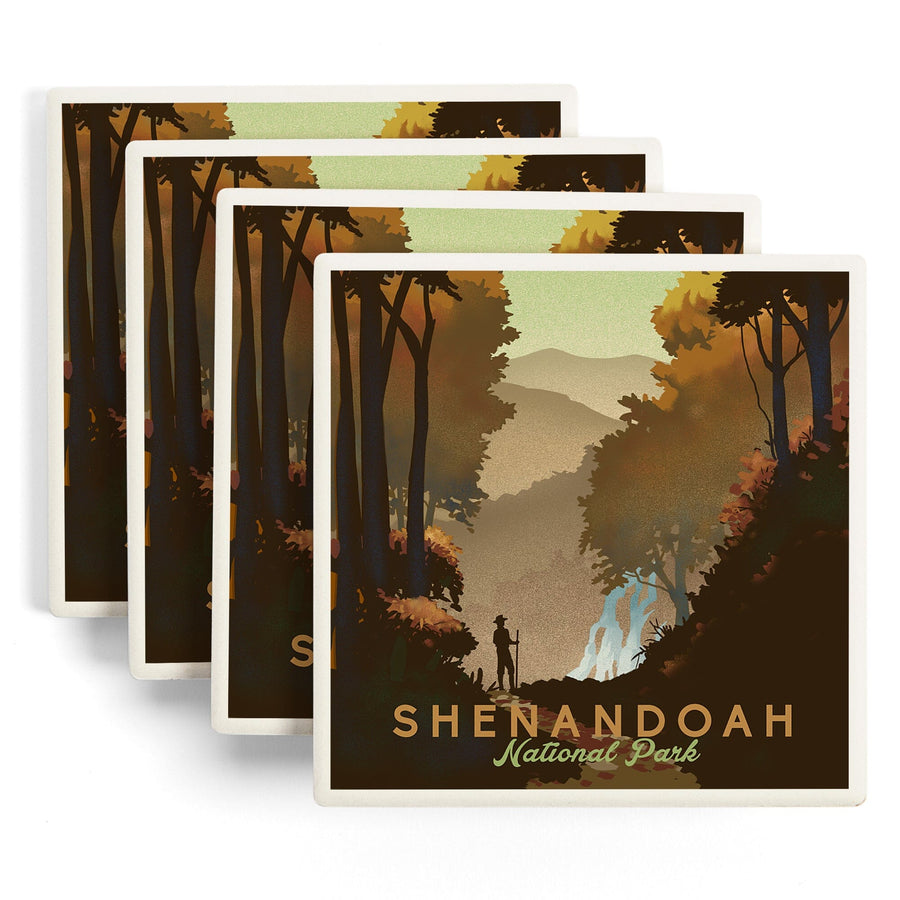 Shenandoah National Park, Falls, Lithograph, Lantern Press Artwork, Coaster Set Coasters Lantern Press 