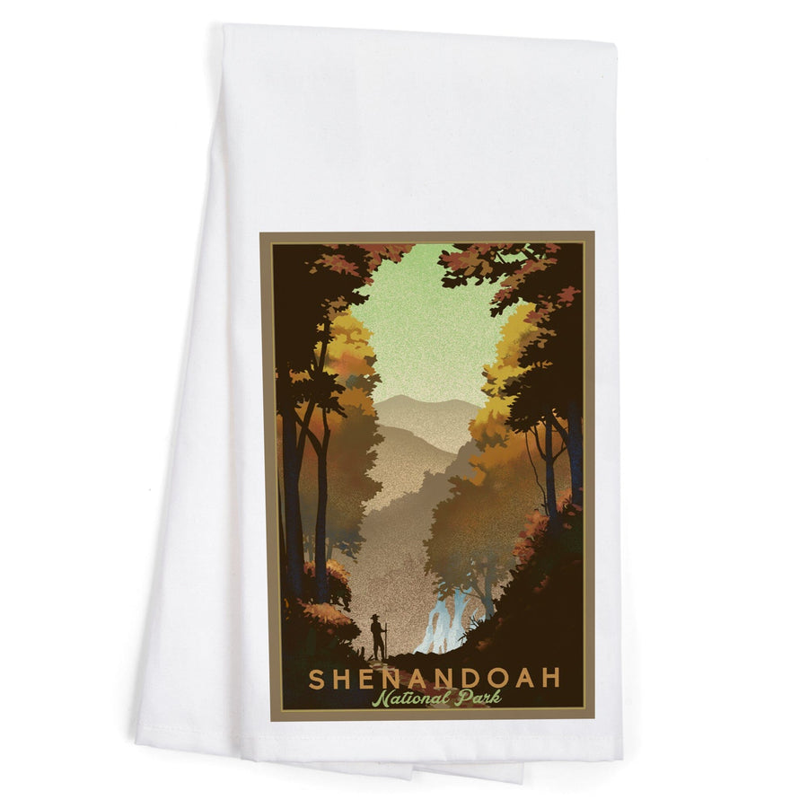 Shenandoah National Park, Falls, Lithograph, Organic Cotton Kitchen Tea Towels Kitchen Lantern Press 