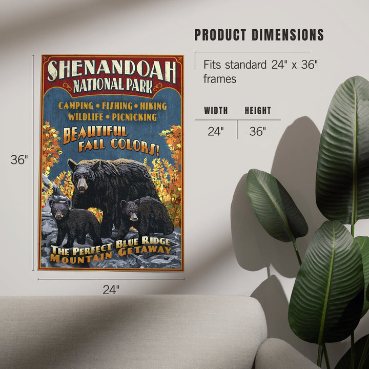 Shenandoah National Park, Virginia, Bear and Cubs Vintage Sign, Art & Giclee Prints Art Lantern Press 