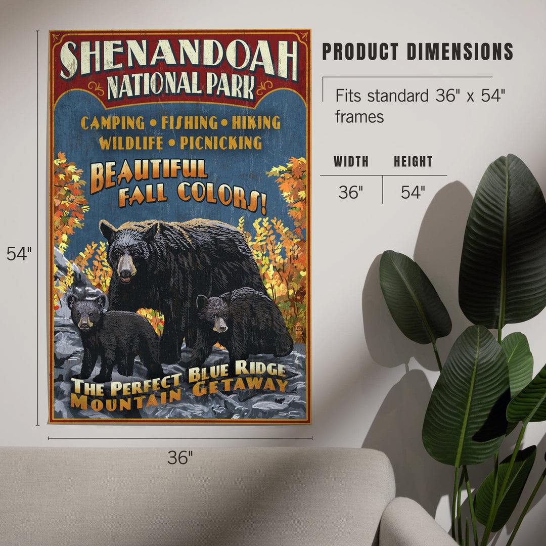 Shenandoah National Park, Virginia, Bear and Cubs Vintage Sign, Art & Giclee Prints Art Lantern Press 