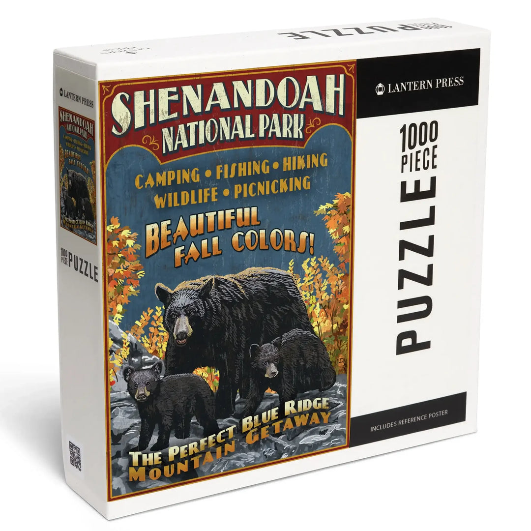 Shenandoah National Park, Virginia, Bear and Cubs Vintage Sign, Jigsaw Puzzle Puzzle Lantern Press 