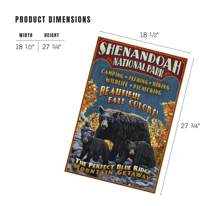 Shenandoah National Park, Virginia, Bear and Cubs Vintage Sign, Jigsaw Puzzle Puzzle Lantern Press 