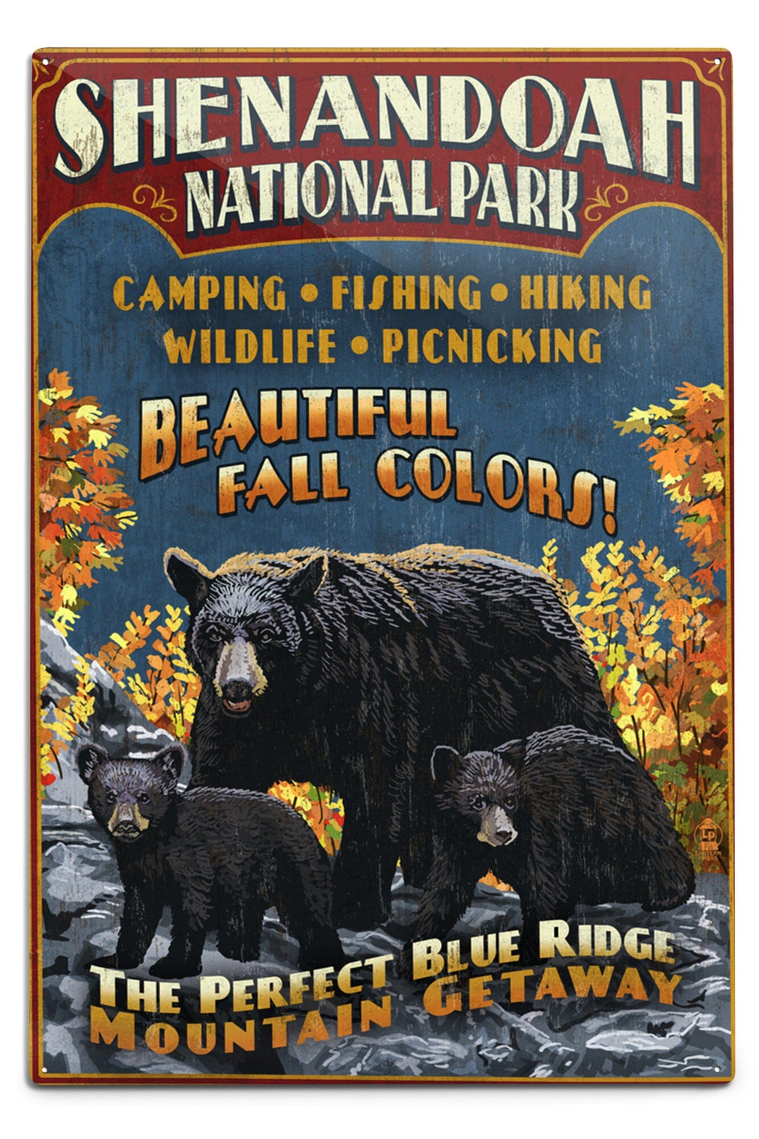 Shenandoah National Park, Virginia, Bear and Cubs Vintage Sign, Metal Signs Metal Lantern Press 12x18 Metal Sign 