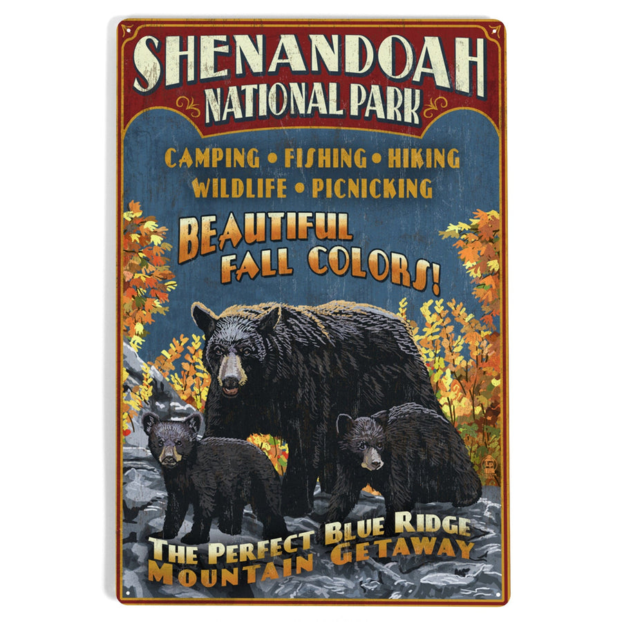 Shenandoah National Park, Virginia, Bear and Cubs Vintage Sign, Metal Signs Metal Lantern Press 