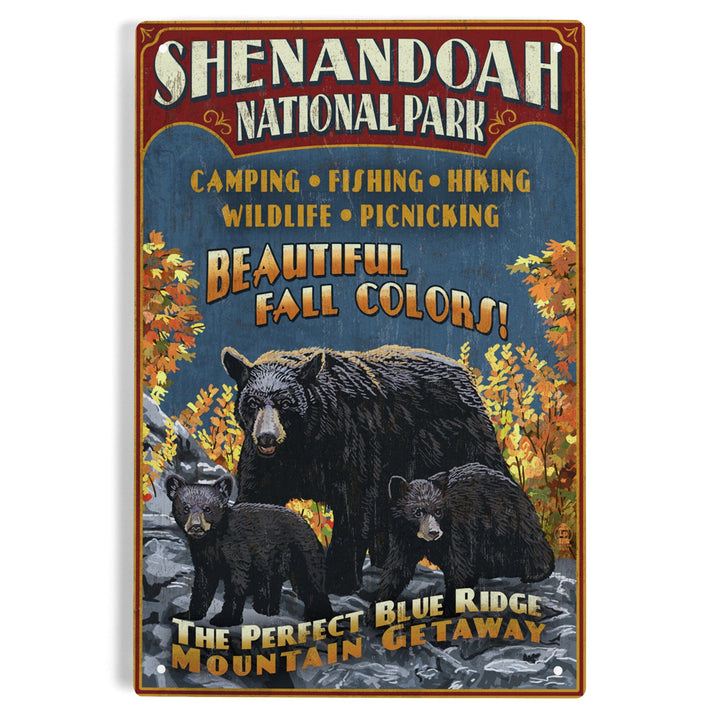 Shenandoah National Park, Virginia, Bear and Cubs Vintage Sign, Metal Signs Metal Lantern Press 