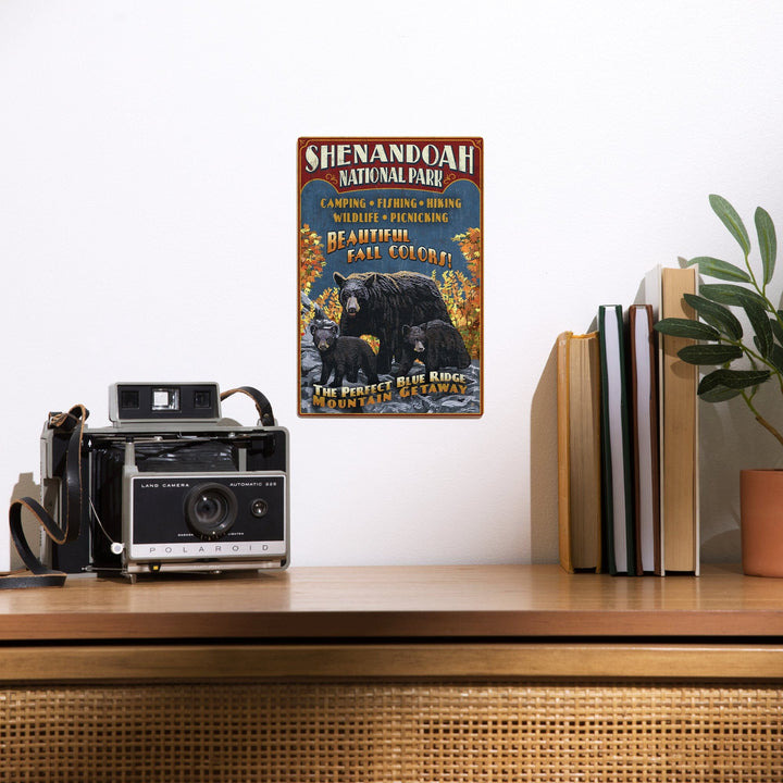 Shenandoah National Park, Virginia, Bear and Cubs Vintage Sign, Metal Signs Metal Lantern Press 