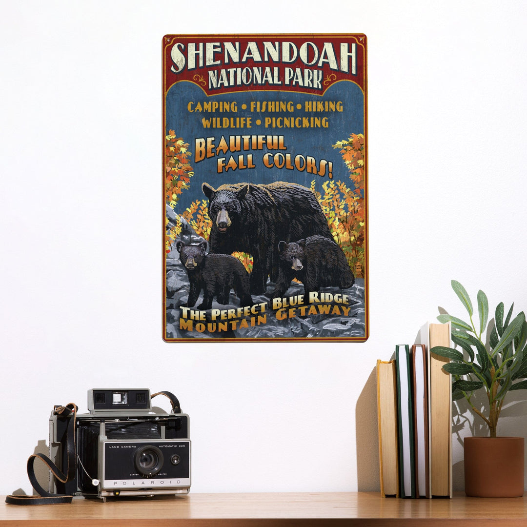 Shenandoah National Park, Virginia, Bear and Cubs Vintage Sign, Metal Signs Metal Lantern Press 