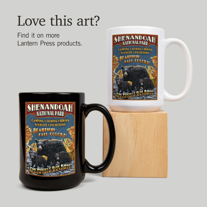 Shenandoah National Park, Virginia, Bear & Cubs Vintage Sign, Lantern Press Artwork, Ceramic Mug Mugs Lantern Press 