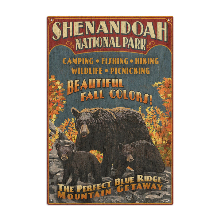 Shenandoah National Park, Virginia, Bear & Cubs Vintage Sign, Lantern Press Artwork, Wood Signs and Postcards Wood Lantern Press 10 x 15 Wood Sign 