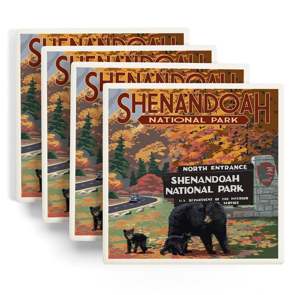 Shenandoah National Park, Virginia, Black Bear and Cubs at Entrance, Coasters Coasters Lantern Press 