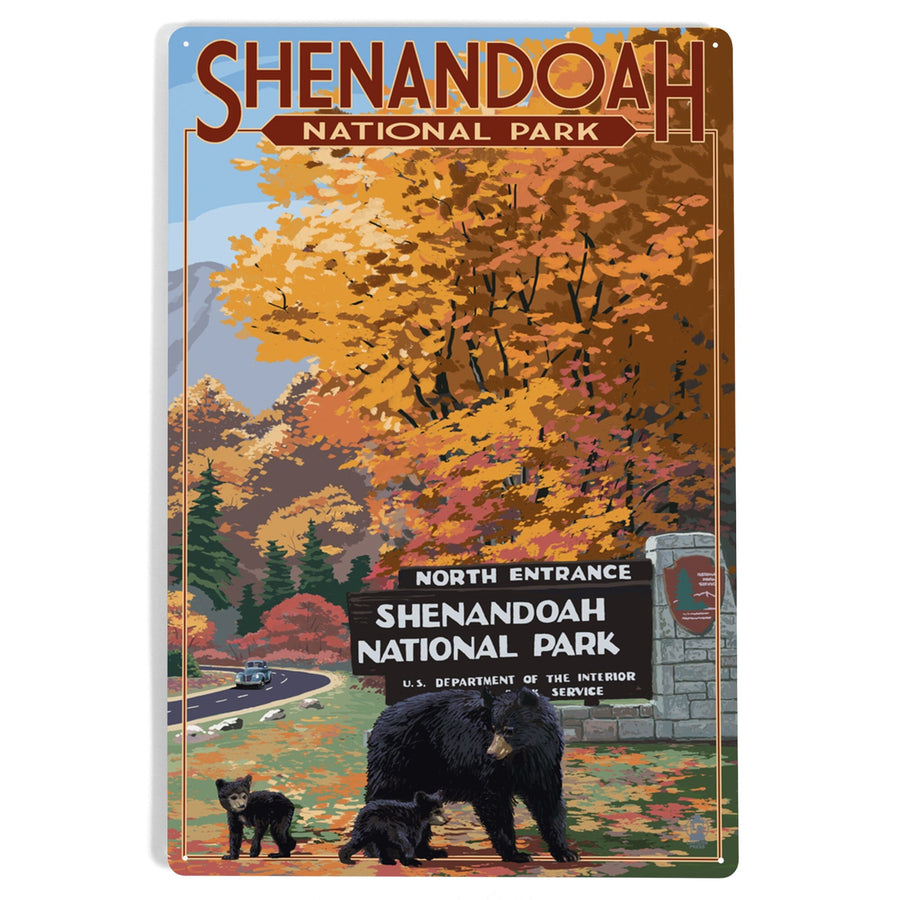 Shenandoah National Park, Virginia, Black Bear and Cubs at Entrance, Metal Signs Metal Lantern Press 