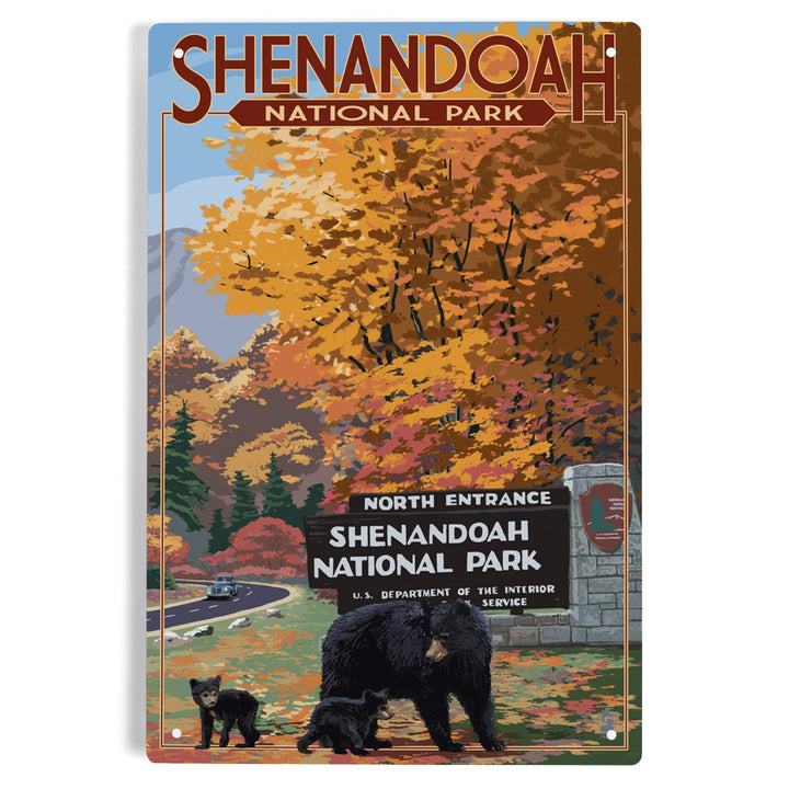 Shenandoah National Park, Virginia, Black Bear and Cubs at Entrance, Metal Signs Metal Lantern Press 