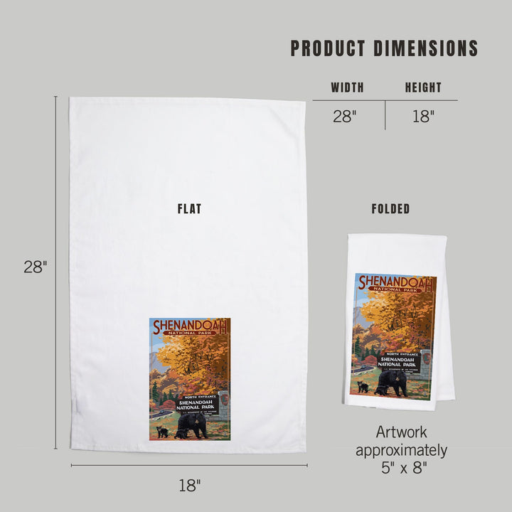 Shenandoah National Park, Virginia, Black Bear and Cubs at Entrance, Organic Cotton Kitchen Tea Towels Kitchen Lantern Press 