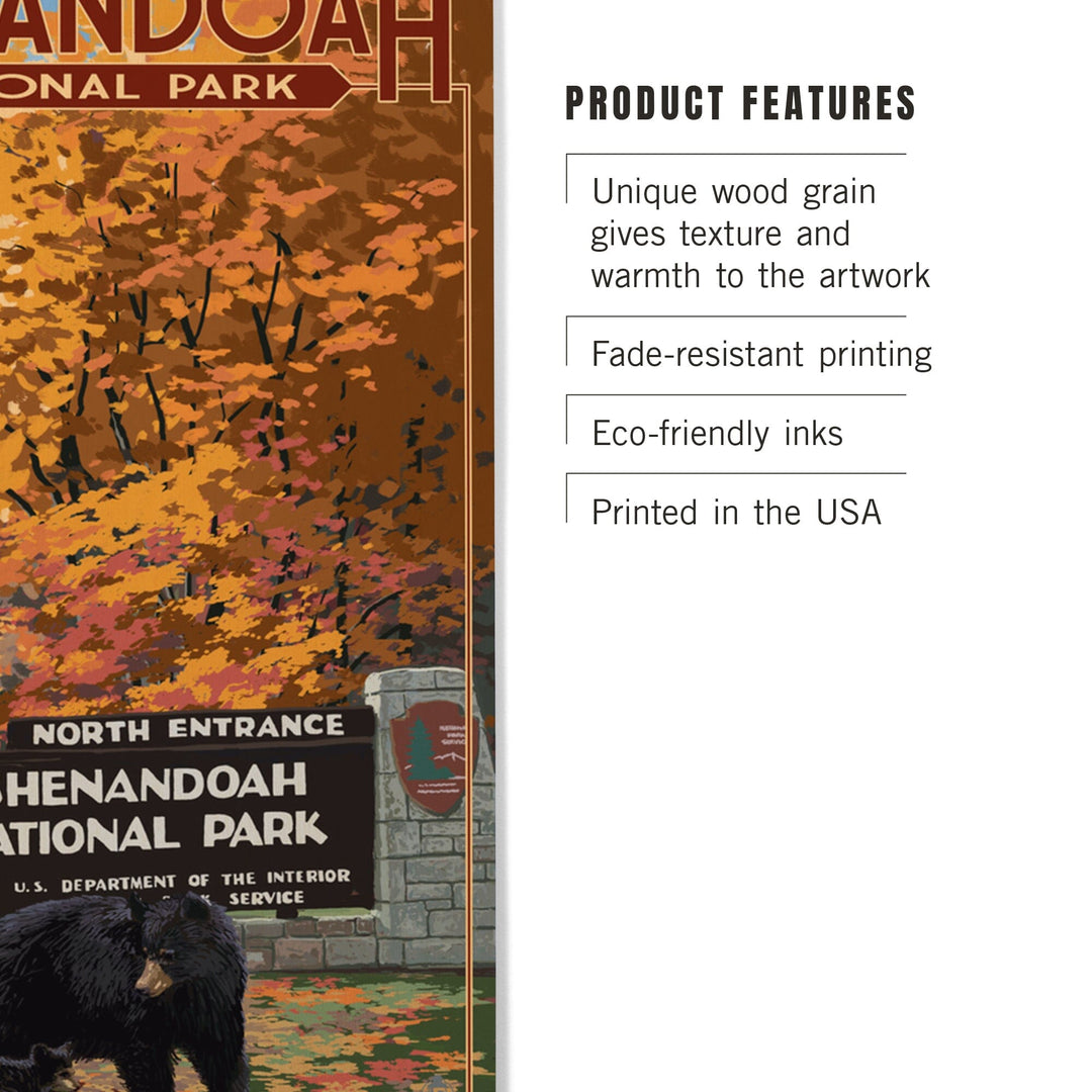 Shenandoah National Park, Virginia, Black Bear and Cubs at Entrance, Wood Signs and Postcards Wood Lantern Press 