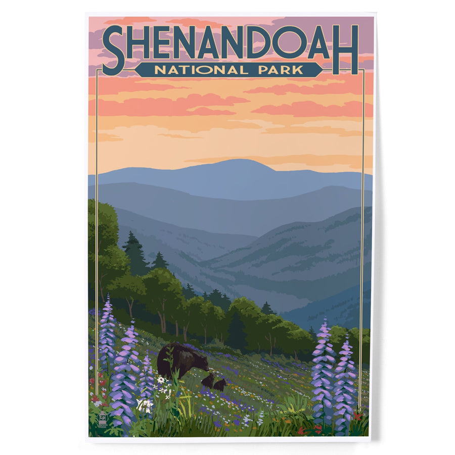 Shenandoah National Park, Virginia, Black Bear and Cubs with Flowers, Art & Giclee Prints Art Lantern Press 