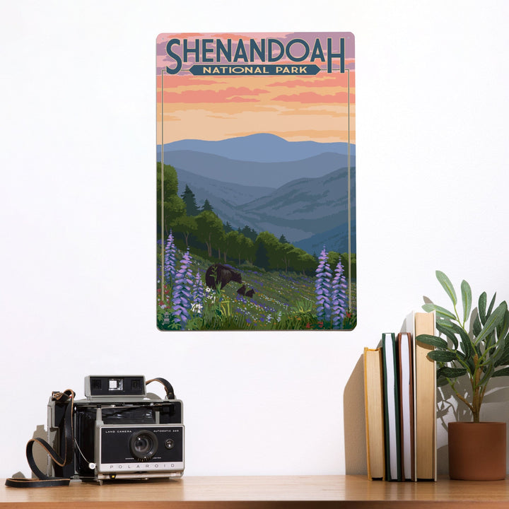 Shenandoah National Park, Virginia, Black Bear and Cubs with Flowers, Metal Signs Metal Lantern Press 