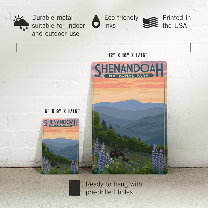 Shenandoah National Park, Virginia, Black Bear and Cubs with Flowers, Metal Signs Metal Lantern Press 