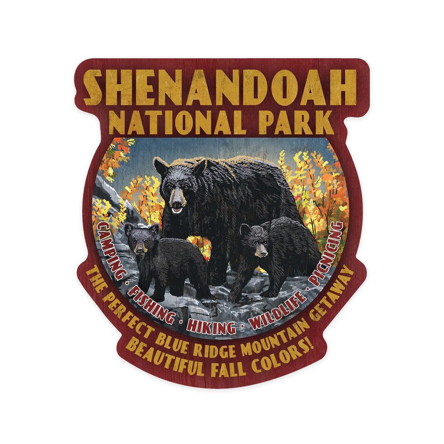 Shenandoah National Park, Virginia, Black Bears, Vintage Sign, Contour, Vinyl Sticker Sticker Lantern Press 