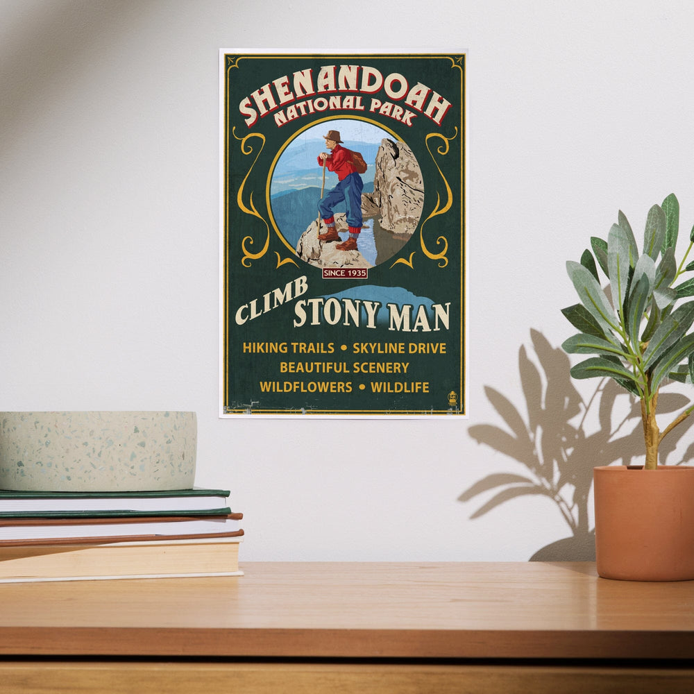 Shenandoah National Park, Virginia, Climb Stony Man Vintage Sign, Art & Giclee Prints Art Lantern Press 