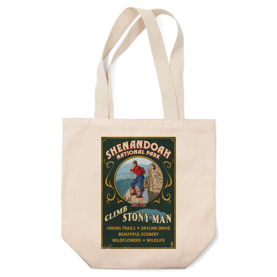 Shenandoah National Park, Virginia, Climb Stony Man Vintage Sign, Lantern Press Artwork, Tote Bag Totes Lantern Press 