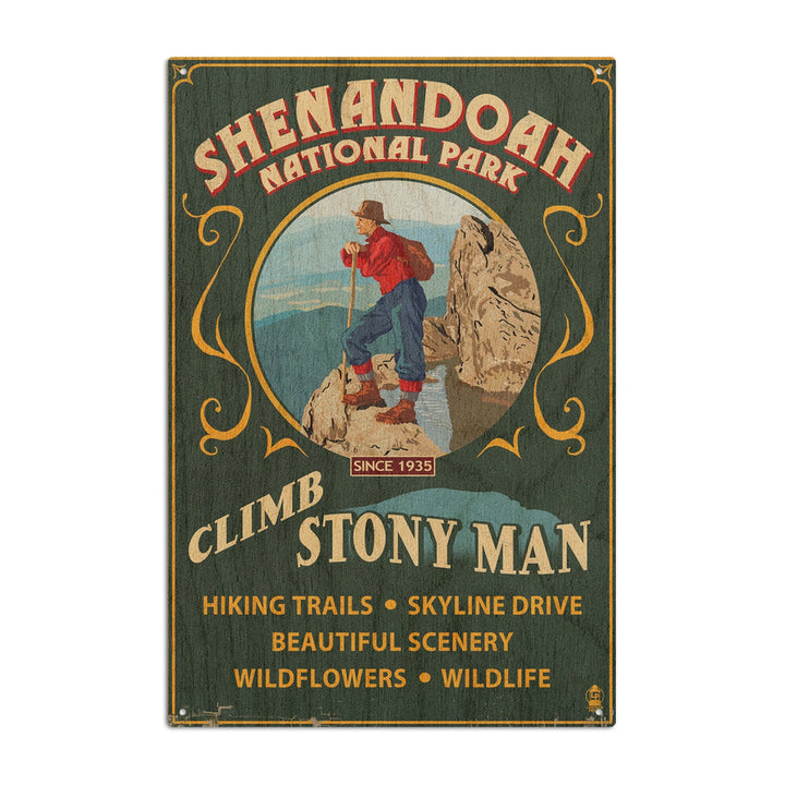 Shenandoah National Park, Virginia, Climb Stony Man Vintage Sign, Lantern Press Artwork, Wood Signs and Postcards Wood Lantern Press 10 x 15 Wood Sign 