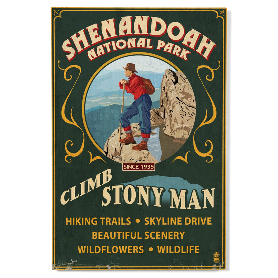 Shenandoah National Park, Virginia, Climb Stony Man Vintage Sign, Lantern Press Artwork, Wood Signs and Postcards Wood Lantern Press 