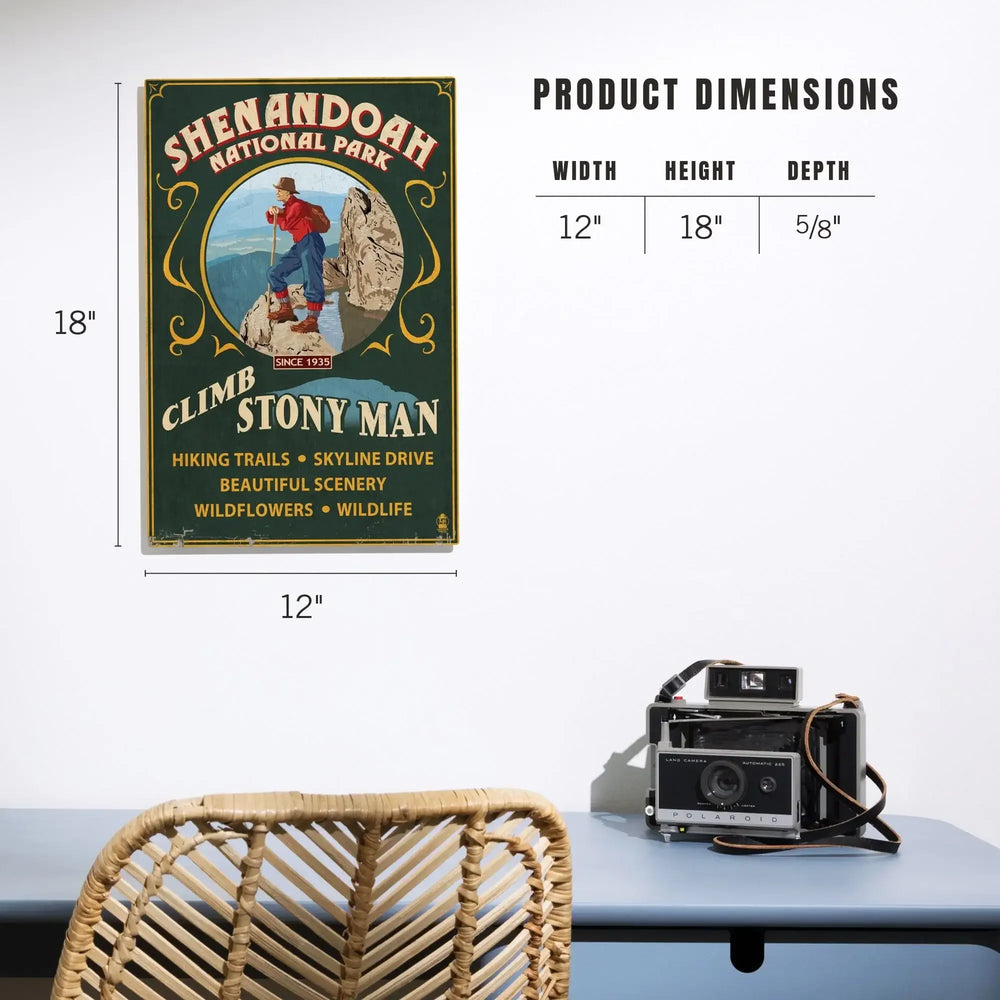 Shenandoah National Park, Virginia, Climb Stony Man Vintage Sign, Lantern Press Artwork, Wood Signs and Postcards Wood Lantern Press 