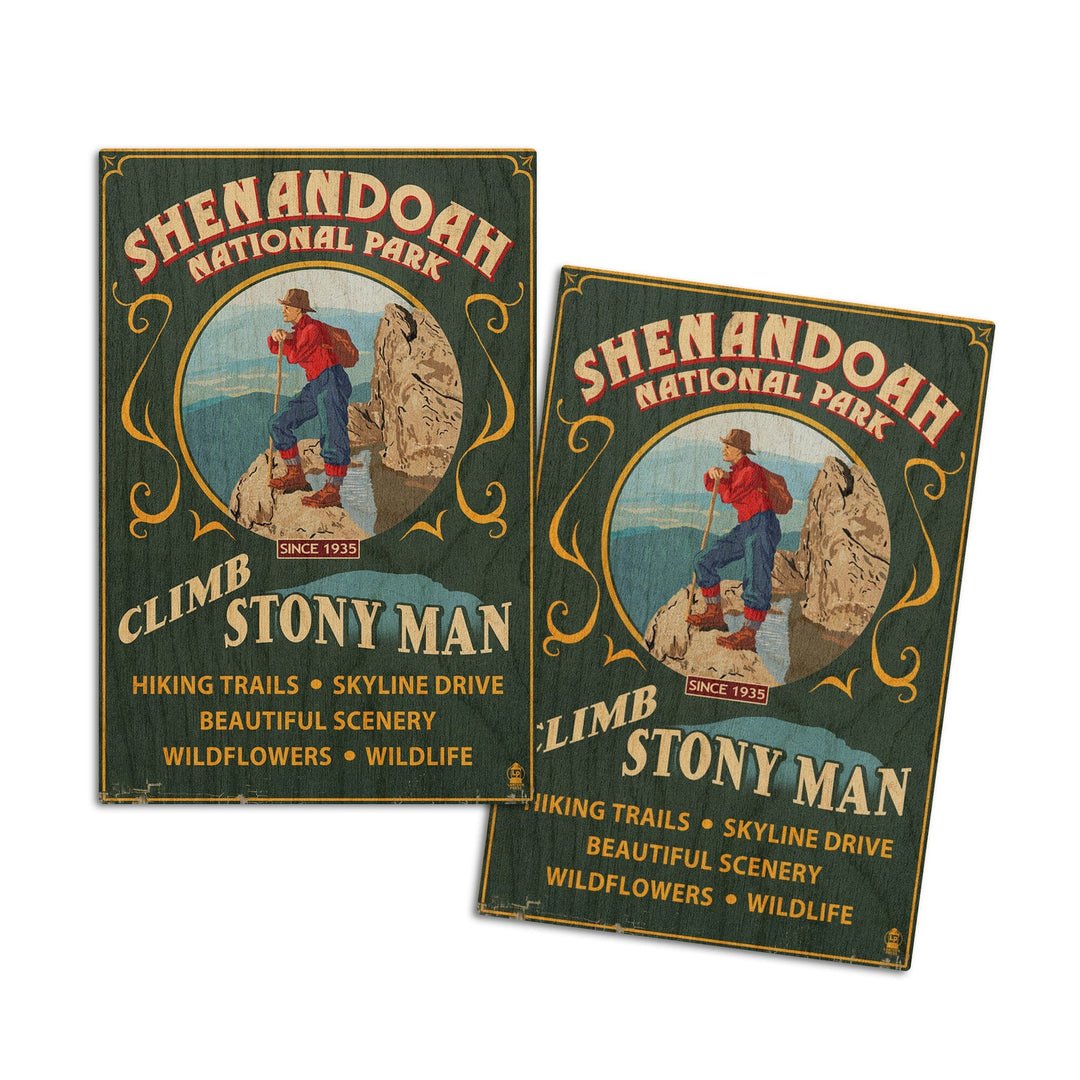 Shenandoah National Park, Virginia, Climb Stony Man Vintage Sign, Lantern Press Artwork, Wood Signs and Postcards Wood Lantern Press 4x6 Wood Postcard Set 