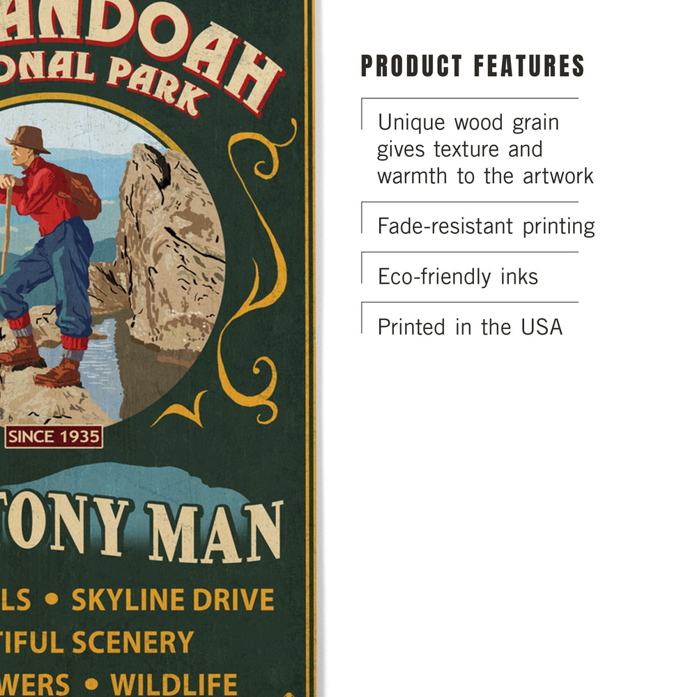 Shenandoah National Park, Virginia, Climb Stony Man Vintage Sign, Lantern Press Artwork, Wood Signs and Postcards Wood Lantern Press 