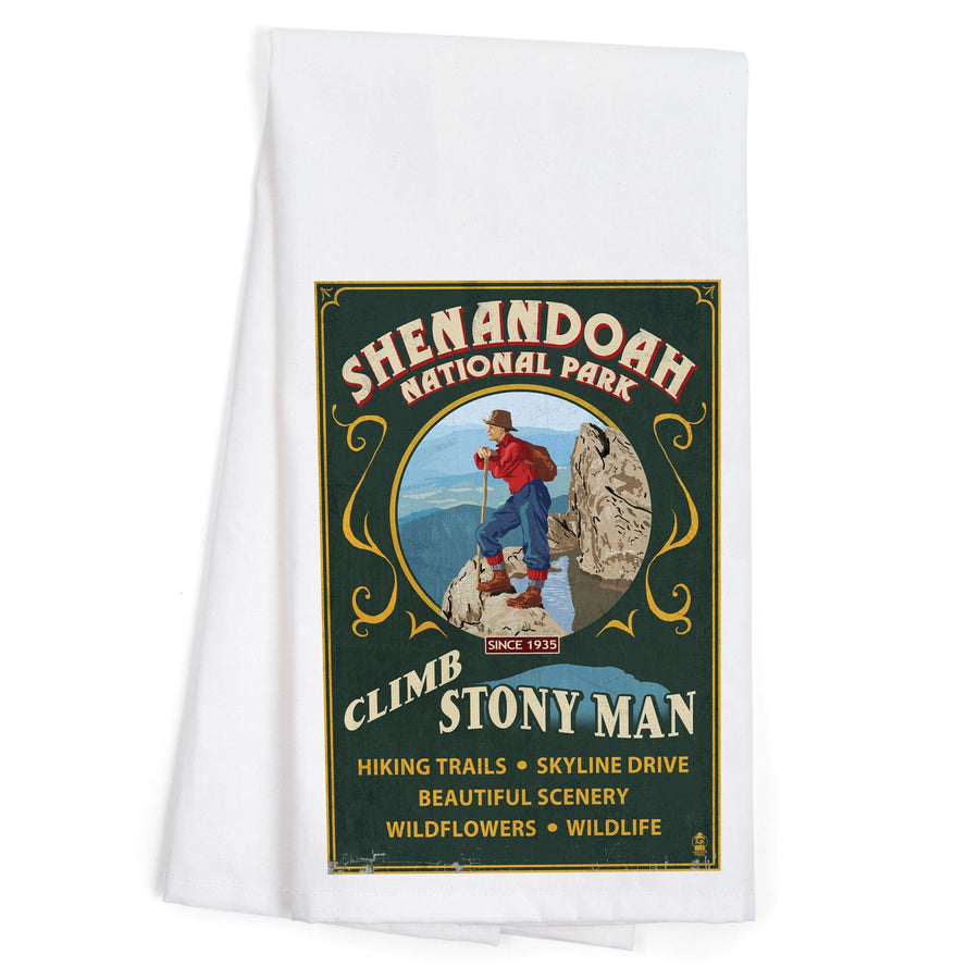 Shenandoah National Park, Virginia, Climb Stony Man Vintage Sign, Organic Cotton Kitchen Tea Towels Kitchen Lantern Press 