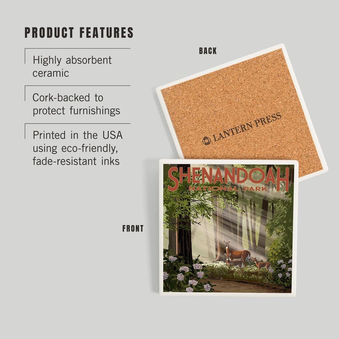 Shenandoah National Park, Virginia, Deer and Fawns, Coasters Coasters Lantern Press 