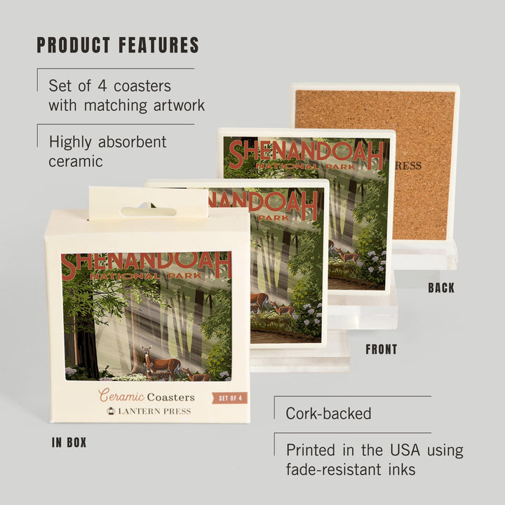 Shenandoah National Park, Virginia, Deer and Fawns, Coasters Coasters Lantern Press 