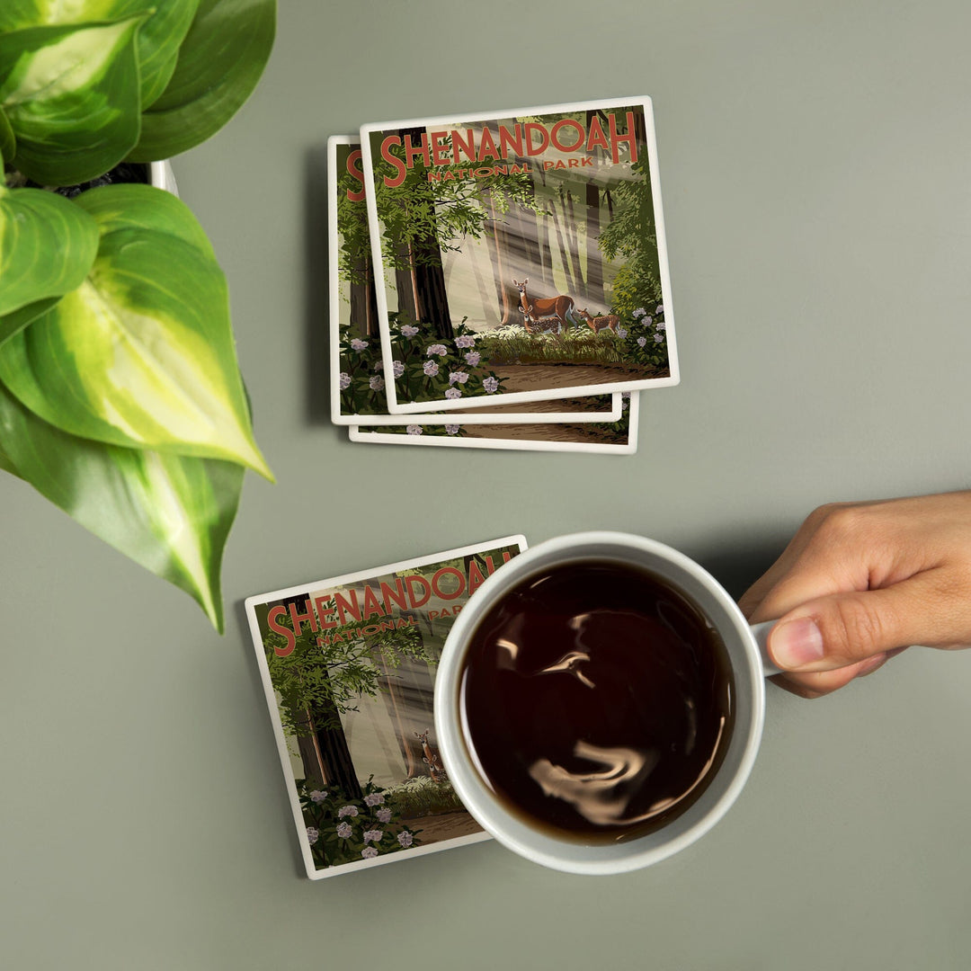 Shenandoah National Park, Virginia, Deer and Fawns, Coasters Coasters Lantern Press 