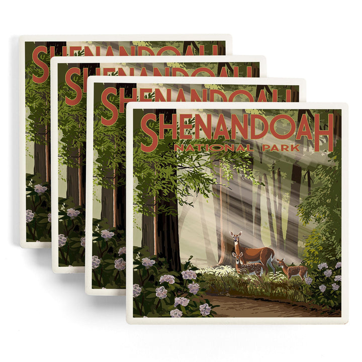 Shenandoah National Park, Virginia, Deer and Fawns, Coasters Coasters Lantern Press 