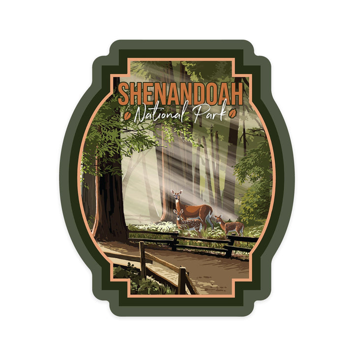 Shenandoah National Park, Virginia, Deer and Fawns, Contour, Vinyl Sticker Sticker Lantern Press 