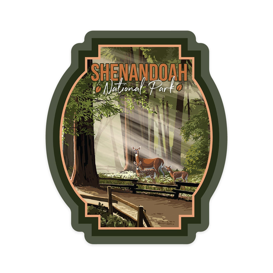 Shenandoah National Park, Virginia, Deer and Fawns, Contour, Vinyl Sticker Sticker Lantern Press 