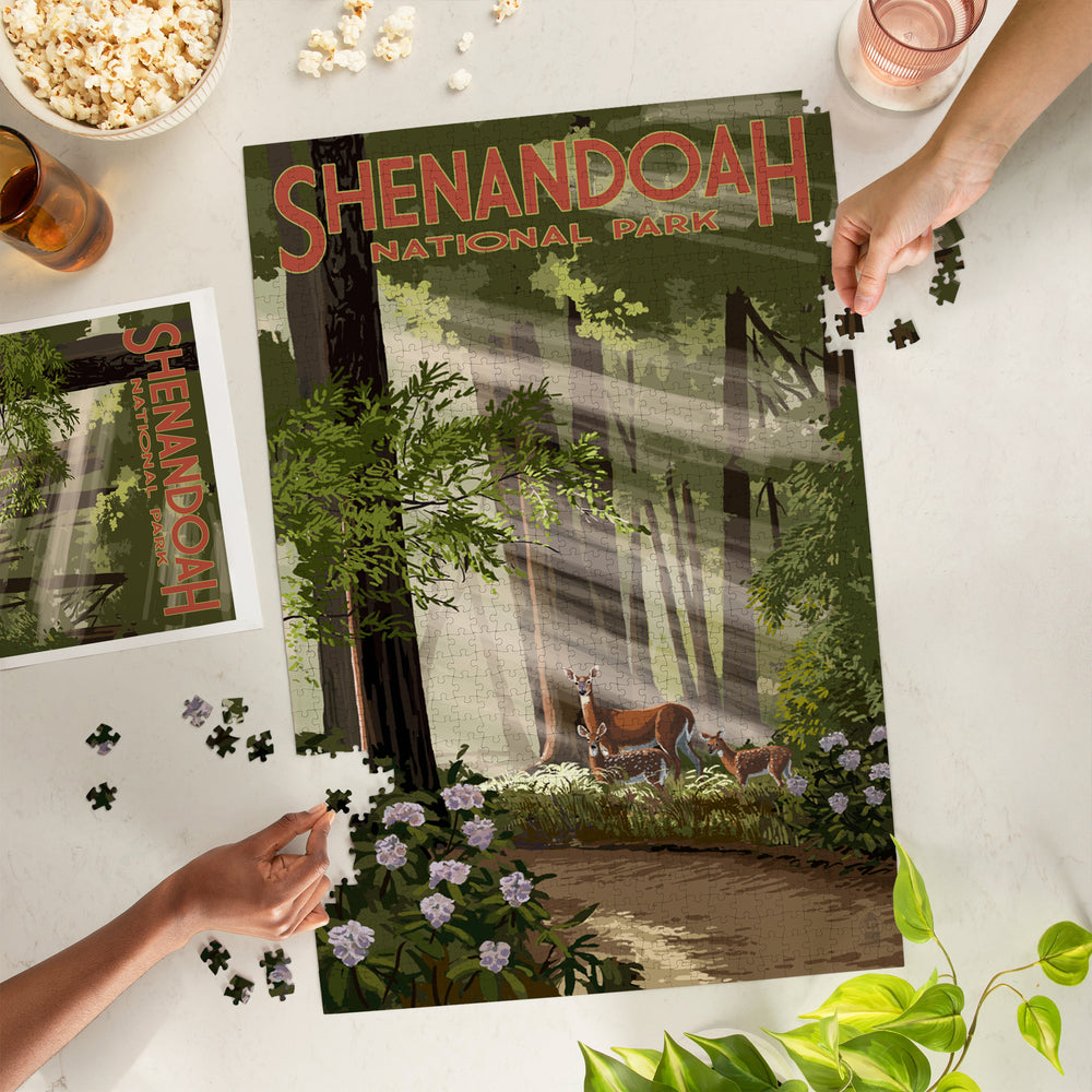 Shenandoah National Park, Virginia, Deer and Fawns, Jigsaw Puzzle Puzzle Lantern Press 