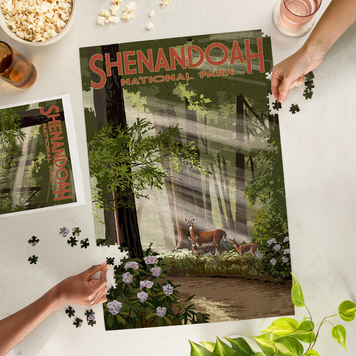 Shenandoah National Park, Virginia, Deer and Fawns, Jigsaw Puzzle Puzzle Lantern Press 