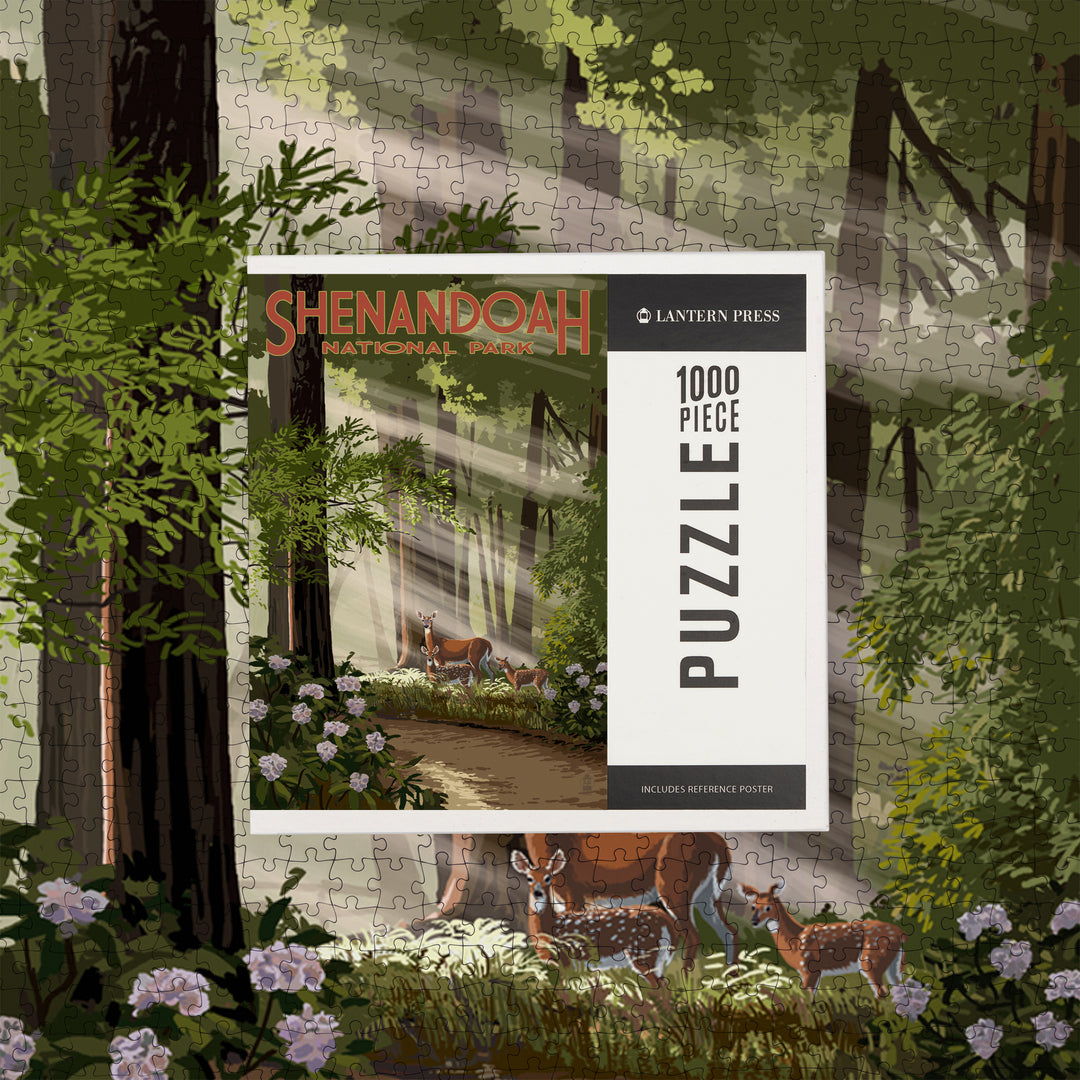 Shenandoah National Park, Virginia, Deer and Fawns, Jigsaw Puzzle Puzzle Lantern Press 