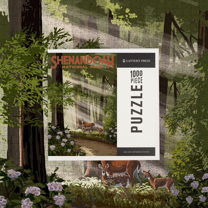 Shenandoah National Park, Virginia, Deer and Fawns, Jigsaw Puzzle Puzzle Lantern Press 